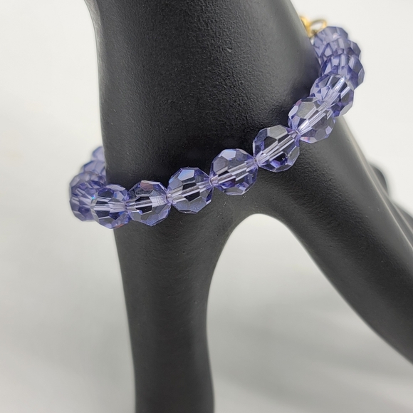 Swarovski Lavender Crystal Bead Bracelet Gold Swan Tag 7" Vintage - Picture 6 of 8